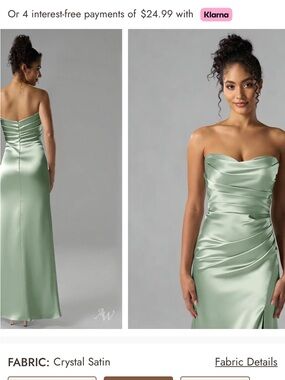 Strapless Crystal Satin Dress in Sage Green